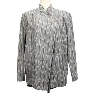 VTG Issey Miyake Gray Wavy Stripe Cotton/Rayon Asymmetric Blazer Fishtail Coat S